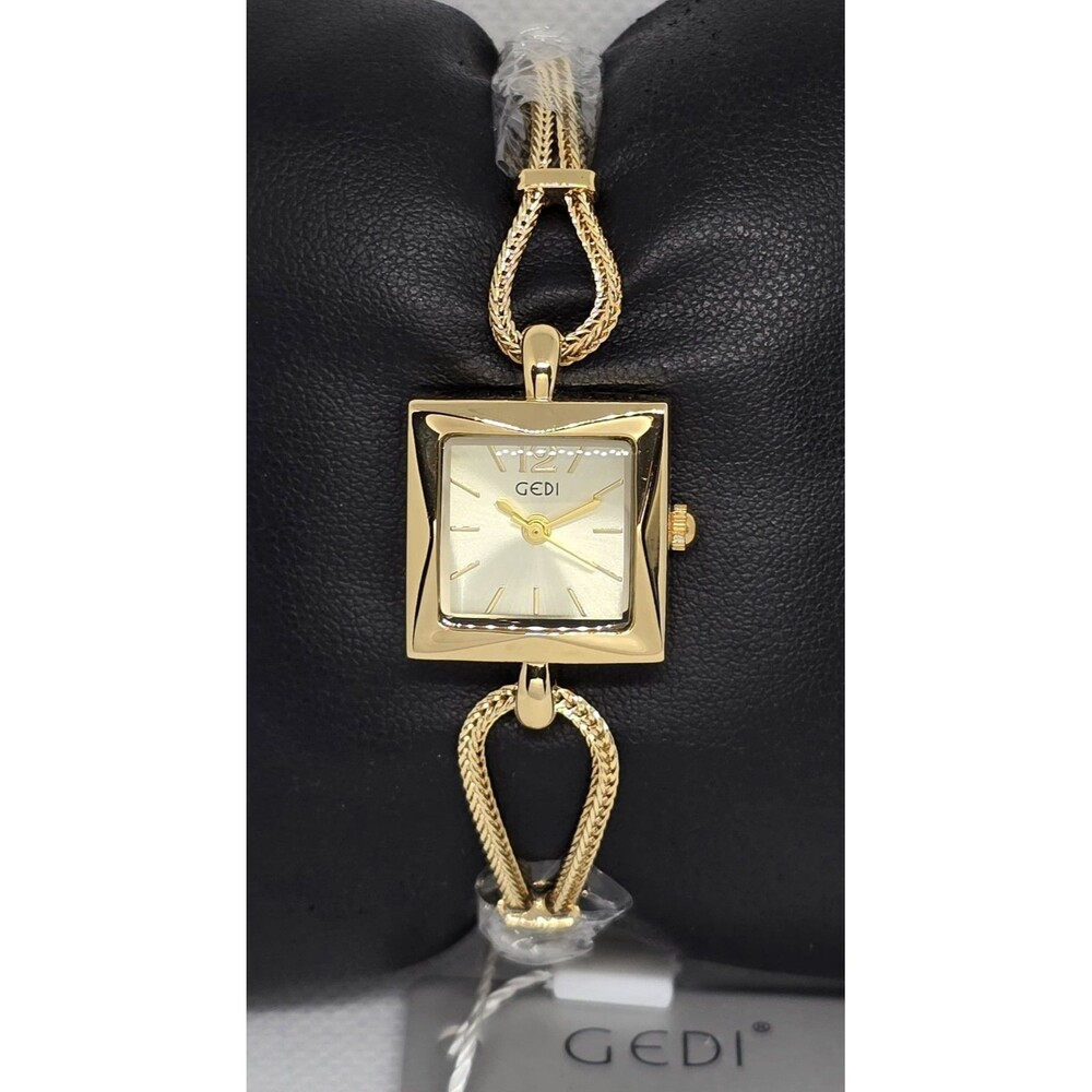Women's Gedi Square Gold Tone Dial  Quartz Chain Rope Bracelet Fashion Watch 08